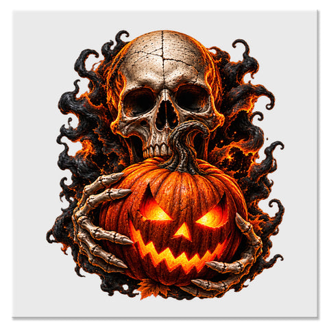 Flaming Skull Pumpkin Halloween Design - DTF Ready To Press