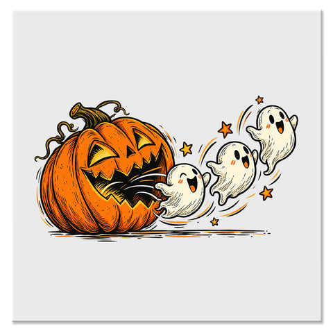 Ghosts Escaping Jack O Lantern Halloween Design - DTF Ready To Press
