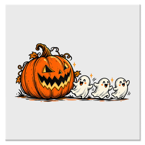 Happy Ghosts & Jack O Lantern Halloween Design - DTF Ready To Press