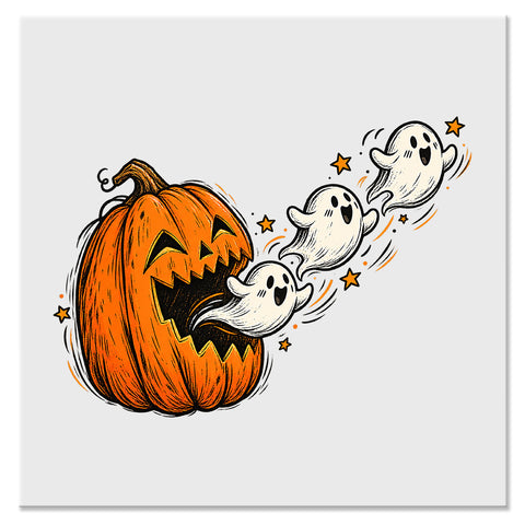 Cute Ghost Pumpkin Halloween Design - DTF Ready To Press