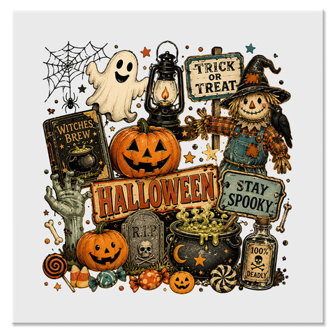 Vintage Halloween Trick or Treat Collage Design - DTF Ready To Press
