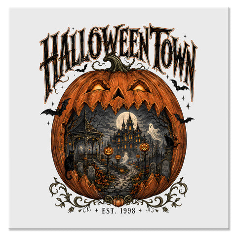 Haunted Halloween Town Pumpkin Design - DTF Ready To Press