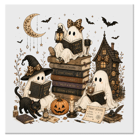 Bookish Ghosts Spooky Halloween Design - DTF Ready To Press
