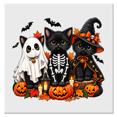 Cute Black Cats Halloween Costumes Design - DTF Ready To Press