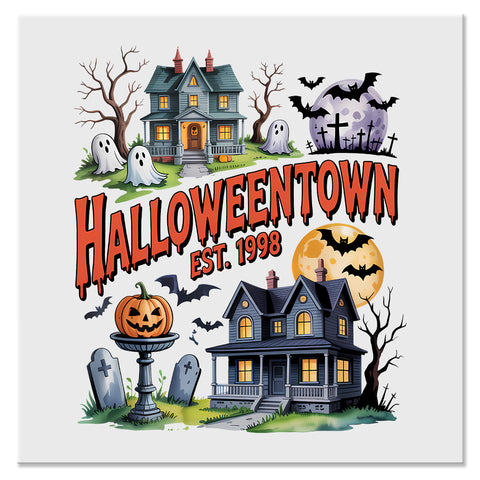 Halloween Town Haunted Houses & Ghosts Design - DTF Ready To Press
