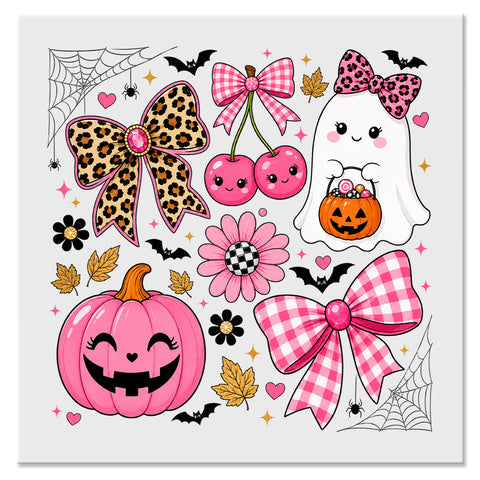 Pink Girly Halloween Ghost & Pumpkin Design - DTF Ready To Press