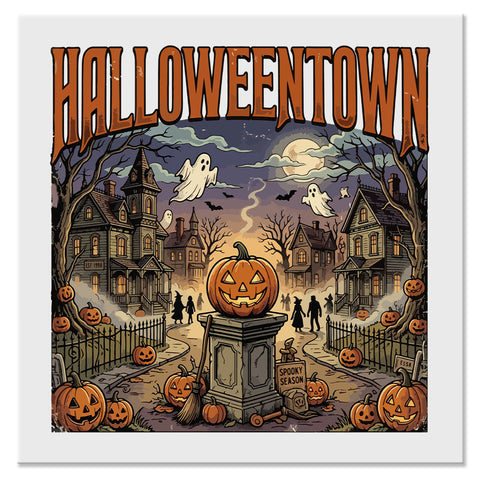 Vintage Halloween Town Spooky Street Design - DTF Ready To Press