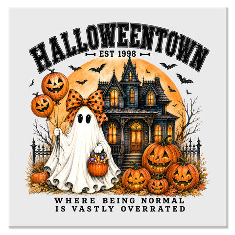 Cute Halloween Town Ghost & Haunted House Design - DTF Ready To Press