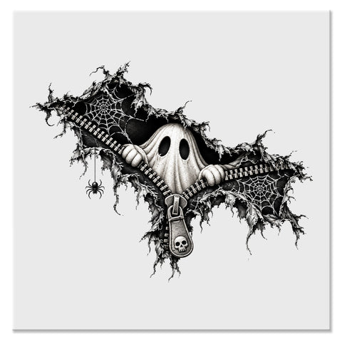 Creepy Ghost Zipper Halloween Design - DTF Ready To Press