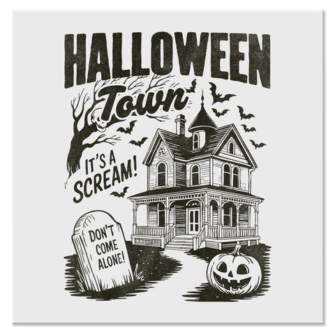 Vintage Halloween Town Haunted House Design - DTF Ready To Press
