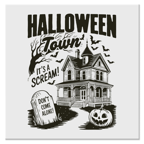 Vintage Halloween Town Haunted House Design - DTF Ready To Press