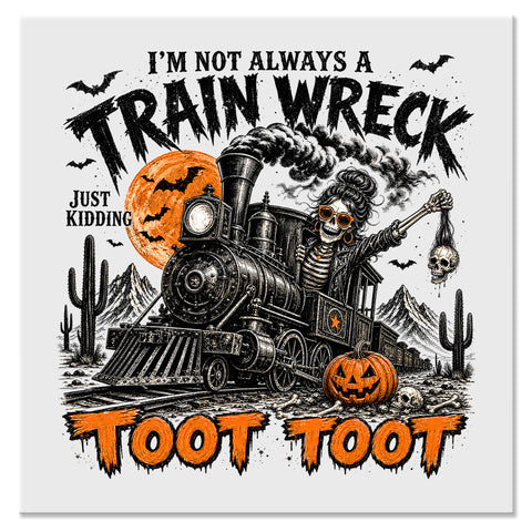 Funny Halloween Train Wreck Skeleton Design - DTF Ready To Press