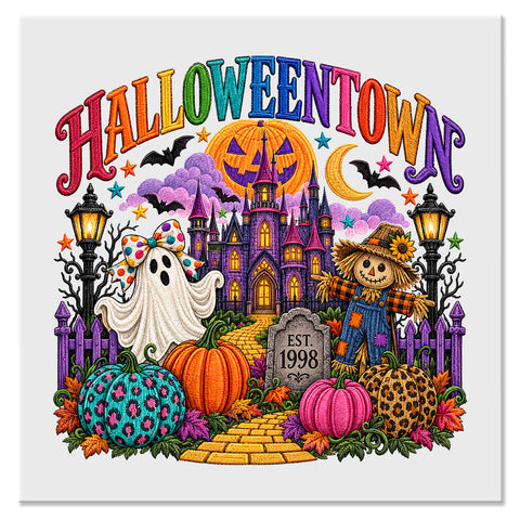 Colorful Halloween Haunted House Design - DTF Ready To Press