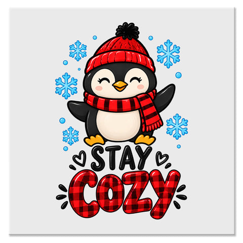Stay Cozy Cute Christmas Penguin Design - DTF Ready To Press Transfer