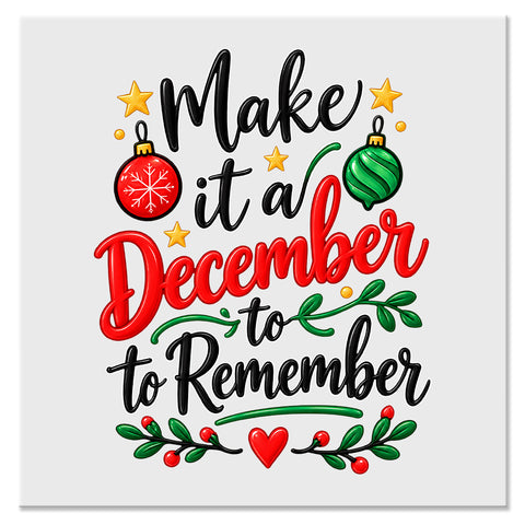 Make It a December to Remember Christmas Design - DTF Ready To Press Transfer