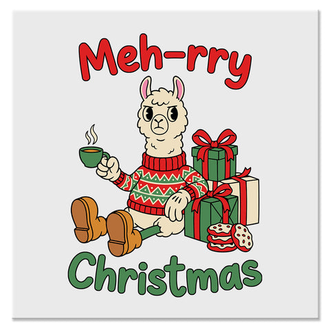 Meh-rry Christmas Funny Llama Holiday Design - DTF Ready To Press Transfer