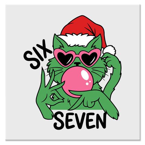 Six Seven Funny Christmas Cat Design - DTF Ready To Press Transfer