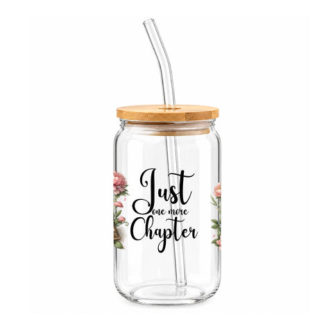 Just One More Chapter 16 oz Glass Jar, Book Lover Iced Coffee Cup, Reader Gift
