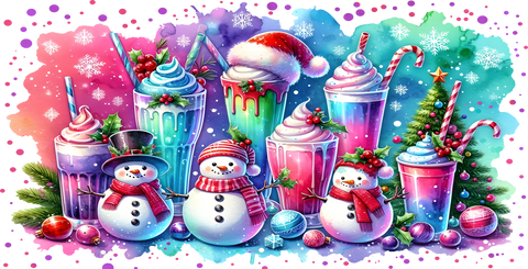 Christmas Snowman Drinks 16 oz Glass Jar, Colorful Holiday Iced Coffee Cup, Christmas Gift