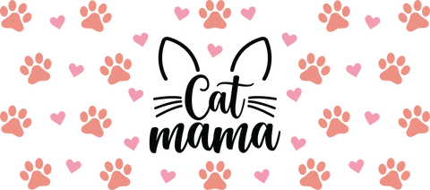 Cat Mama Paw Print 16 oz Glass Jar, Cat Lover Iced Coffee Cup with Bamboo Lid & Straw, Pet Mom Gift
