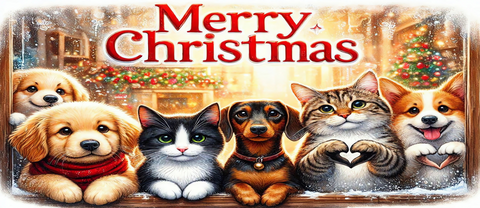 Merry Christmas Cozy Pets UV DTF transfer design