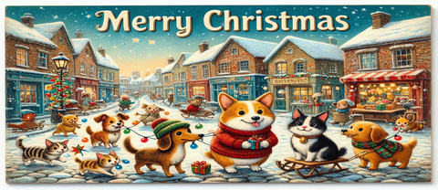 Merry Christmas Winter Pets UV DTF transfer design