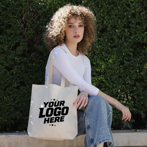 Custom Logo Organic Cotton Canvas Tote Bag – Reusable Eco-Friendly Tote