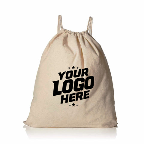 Custom Logo Organic Cotton Drawstring Backpack – Eco-Friendly Gym Bag