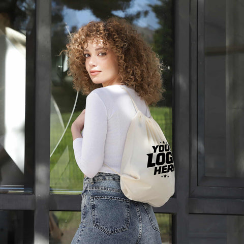 Custom Logo Organic Cotton Drawstring Backpack – Eco-Friendly Gym Bag