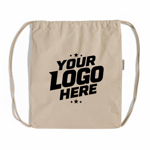 Custom Logo Organic Cotton Drawstring Backpack – Eco-Friendly Gym Bag