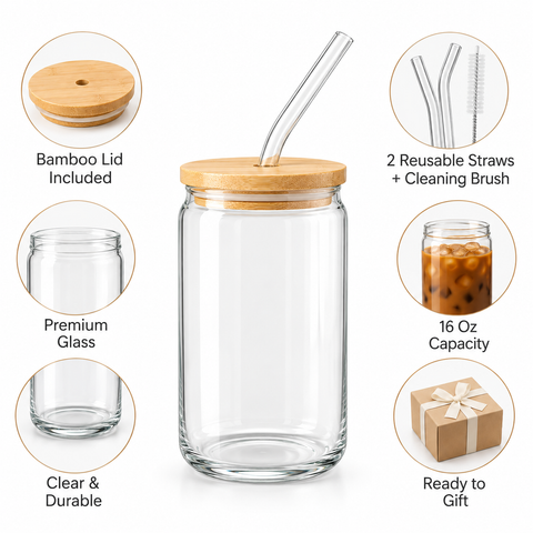 Teaching Is My Jam 16 oz Glass Jar, Teacher Iced Coffee Cup with Bamboo Lid & Straw, Teacher Gift