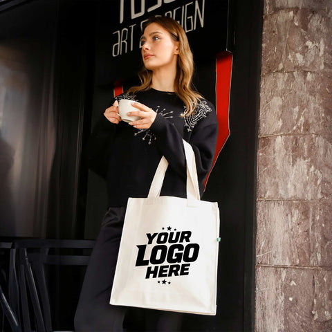 Custom Logo Recycled Canvas Trendy Shopper Tote – Eco-Friendly Tote Bag